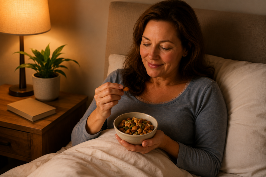 Woman enjoying healthy bedtime snack for type 2 diabetes management