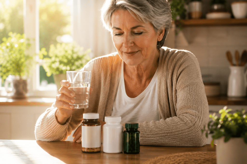 Active couple in their 60s walking outdoors with energy after addressing vitamin deficiencies