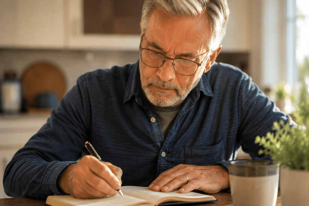Senior man doing focused mental activity to support brain health naturally