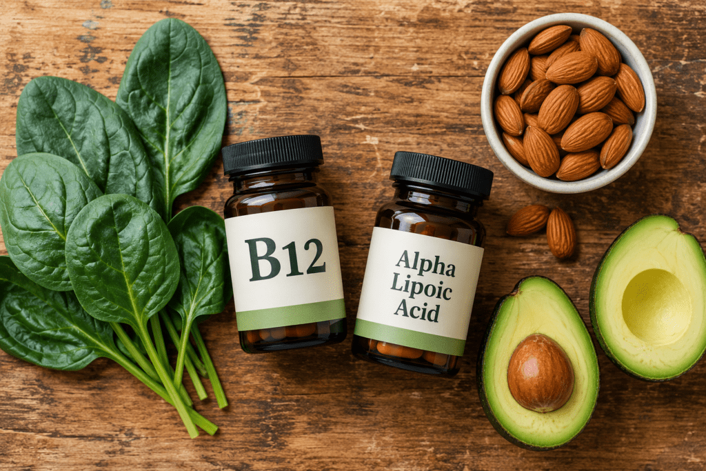 Alpha lipoic acid and B12 supplements with whole foods for neuropathy