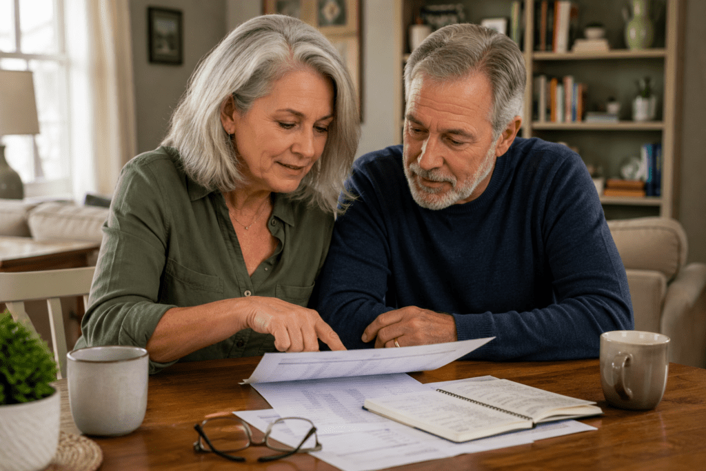 Older couple reviewing blood sugar lab results to evaluate intermittent fasting plan
