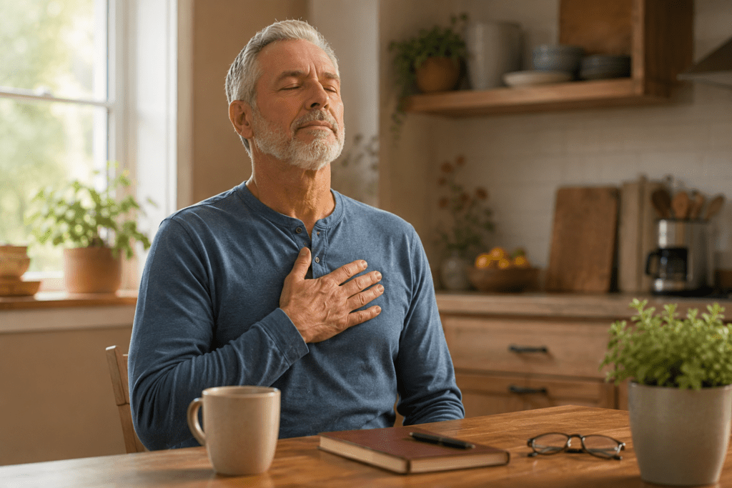 Man practicing deep breathing to activate parasympathetic nervous system