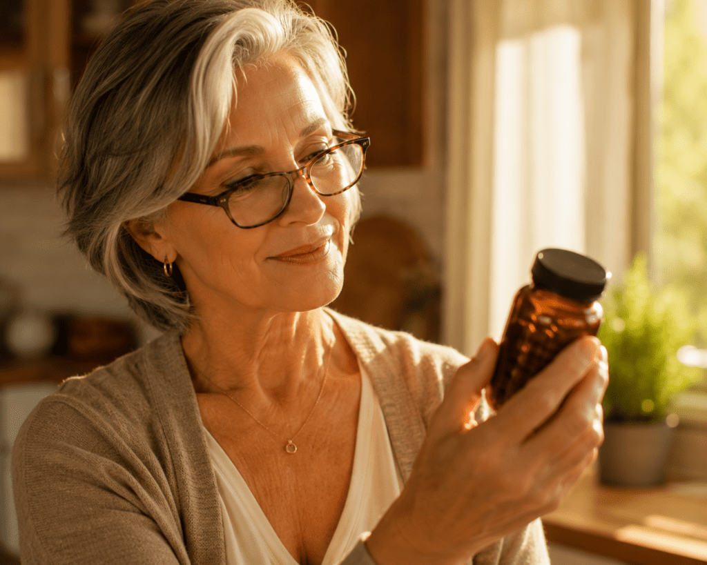 Senior woman consulting doctor about vitamin supplements and HbA1c blood sugar risks