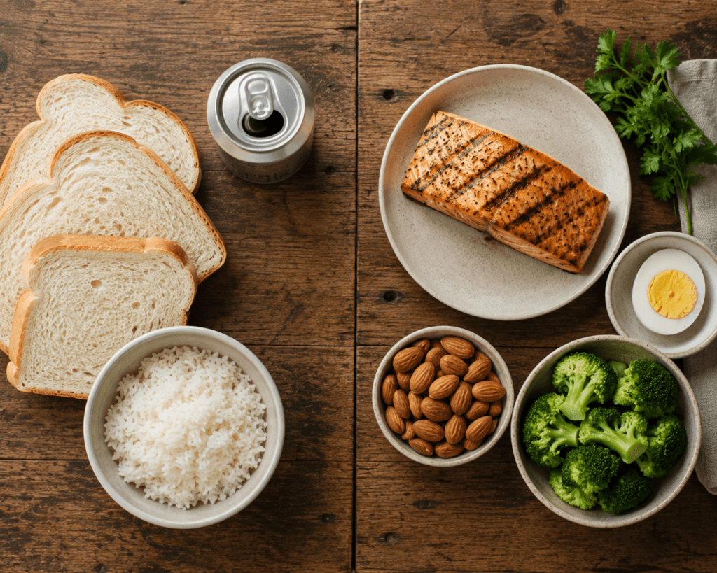 Overhead comparison of high glycemic foods versus blood sugar stabilizing foods